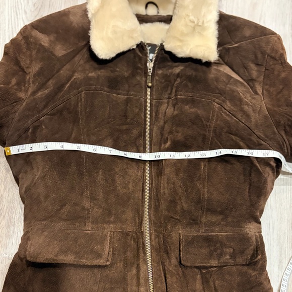 🤎 RARE Maxima Wilsons Y2K Leather Brown Suede Jacket ✨ Cinched Waist | Faux Fur - Picture 10 of 14